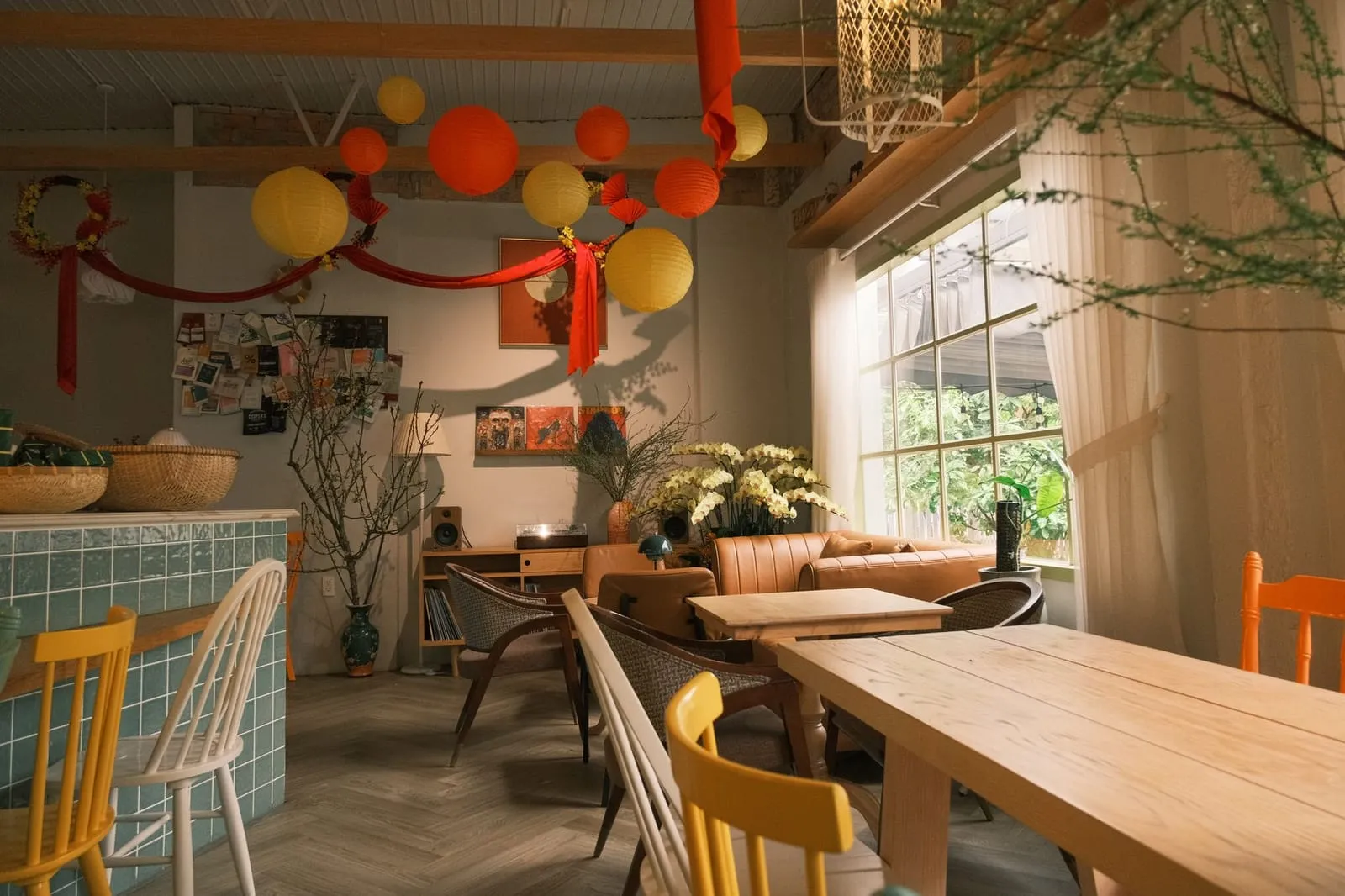 A quiet café with Asian architectural details, symbolizing thoughtful connection.
